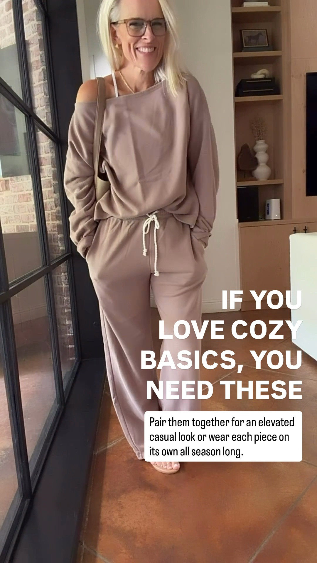 These are the kind of cozy basics you’ll wear on repeat. The off-the-shoulder sweatshirt has the perfect relaxed feel, and the wide-leg sweatpants are incredibly soft and comfortable. They look so elevated together but can easily be mixed and matched with pieces you already own. The off-the-shoulder sweatshirt has sold out in this taupe color, but it’s still available in beautiful yellow and light gray. The sweatpants are still available in the taupe color.

💡 LTK MADE EASY
❤️ Heart = Support my posts!
🔖 Save = Get sale & restock alerts
📋 Lists = Keep favorites organized
📲 Share = Send lists and products to a friend. Hello, Christmas List!
💬 Comment = Ask me anything about what I’m wearing. :-)

#LTKootd #LTKSeasonal #LTKOver40