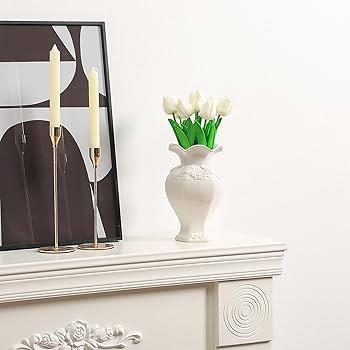 White Ceramic Vase, Farmhouse Vase, Decorative Vase for Modern Home Decor, Minimalist Decor, Boho... | Amazon (US)