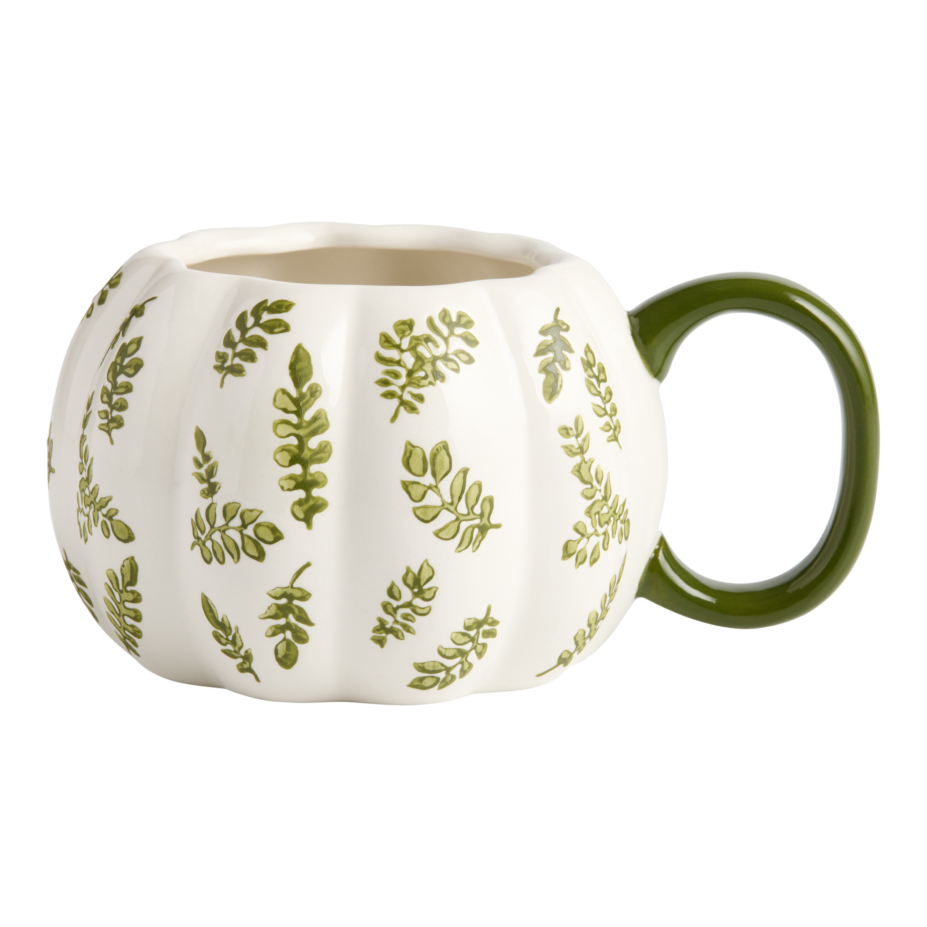 White and Green Botanical Pumpkin Figural Ceramic Mug | World Market