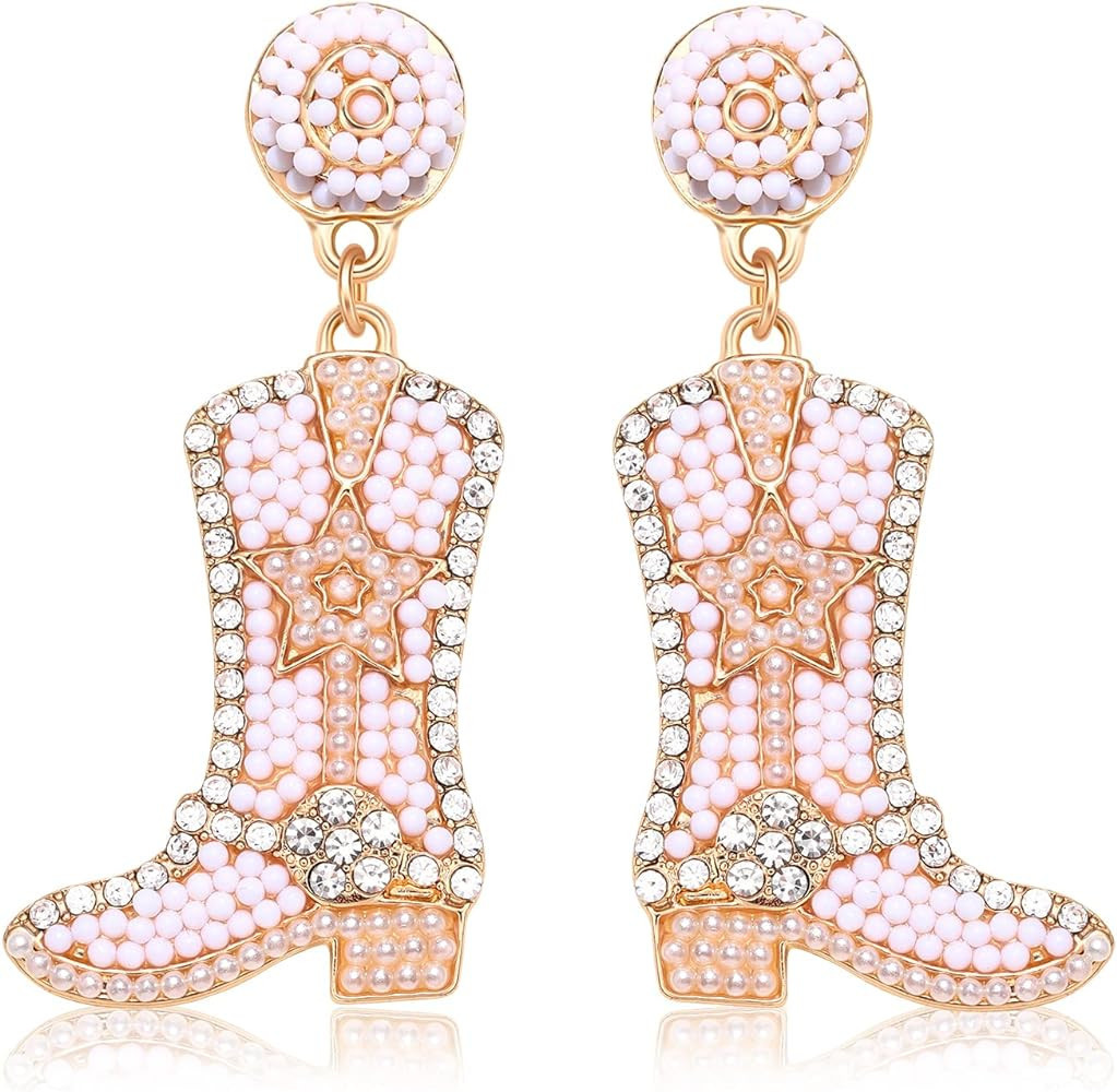 Beaded Cowgirl Boot Earring Western Cowboy Boots Earrings for Women Boho Rhinestone Beads Shoes D... | Amazon (US)