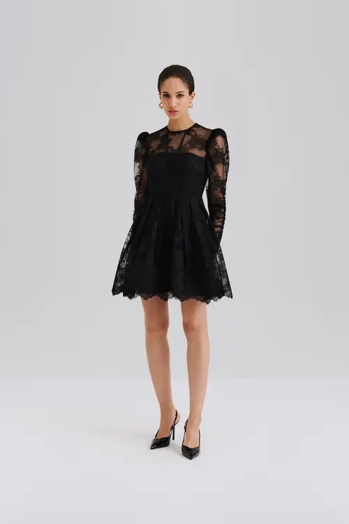 Malina Leoni Lace Long Sleeve Mini Dress in Black at Nordstrom, Size 4 | Nordstrom