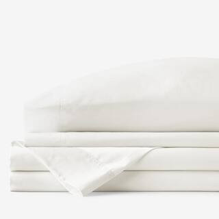 The Company Store Company Cotton 4-Piece Creme Solid 300-Thread Count Wrinkle-Free Sateen King Sh... | The Home Depot