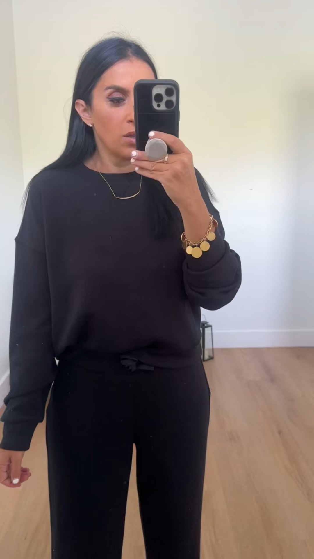 Spanx Black Friday Sale: now 30% off site-wide. SPANX AirEssentials® Crewneck wearing size medium. Spanx AirEssentials Wide Leg Pant wearing size medium. 
