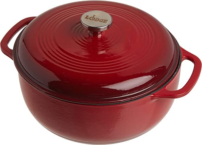 Lodge Enameled Cast Iron Dutch Oven With Stainless Steel Knob and Loop Handles, 6 Quart, Red | Amazon (US)