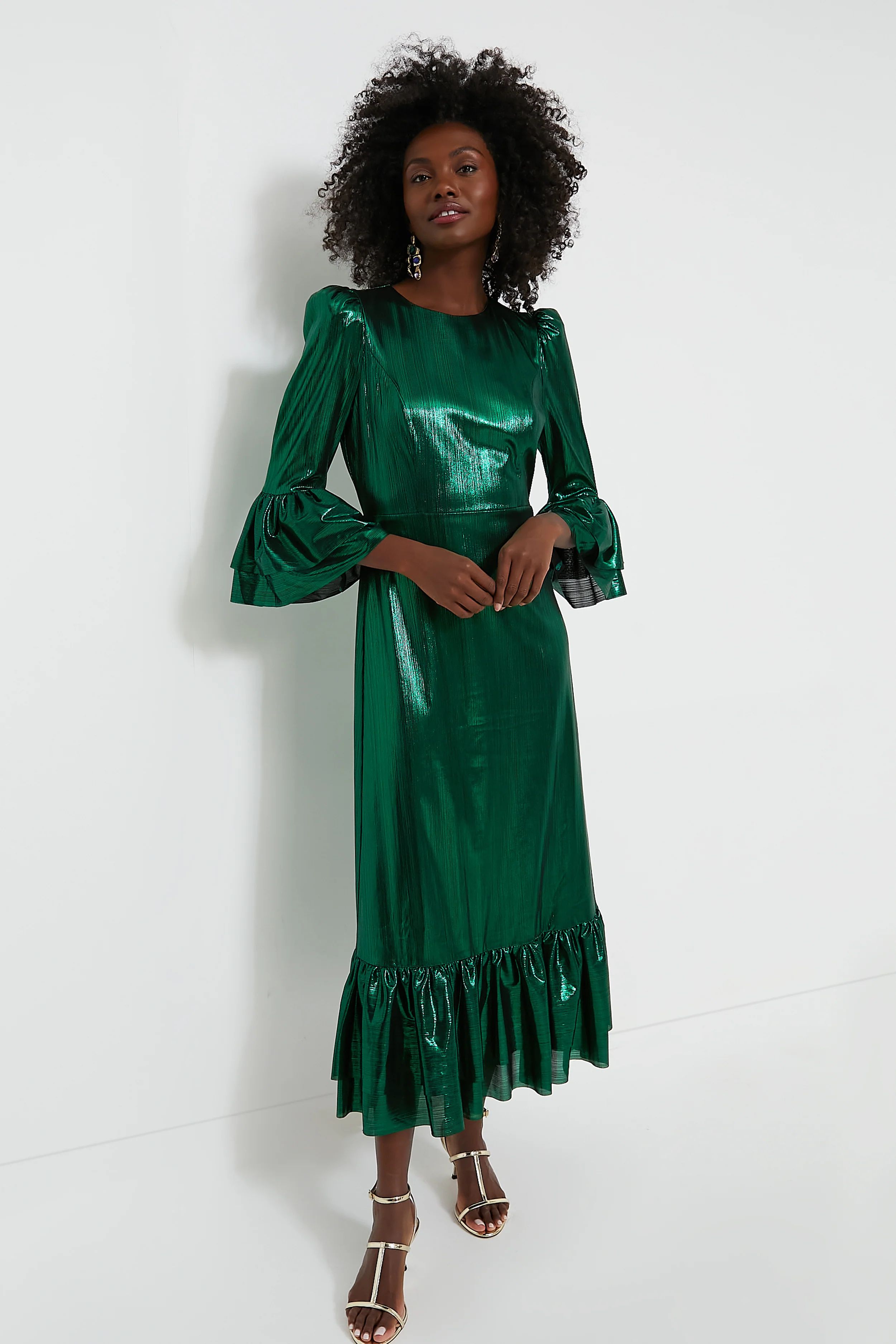 Emerald Crinkle Lurex Lillith Dress | Tuckernuck (US)