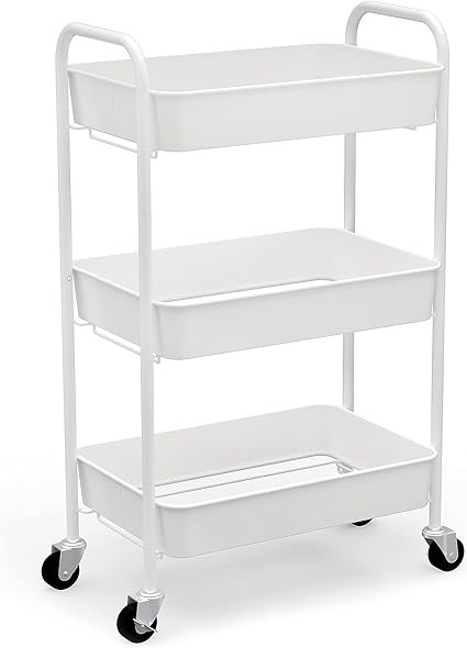 CAXXA 3-Tier Rolling Metal Storage Organizer - Mobile Utility Cart, Kitchen Cart with Caster Whee... | Amazon (US)
