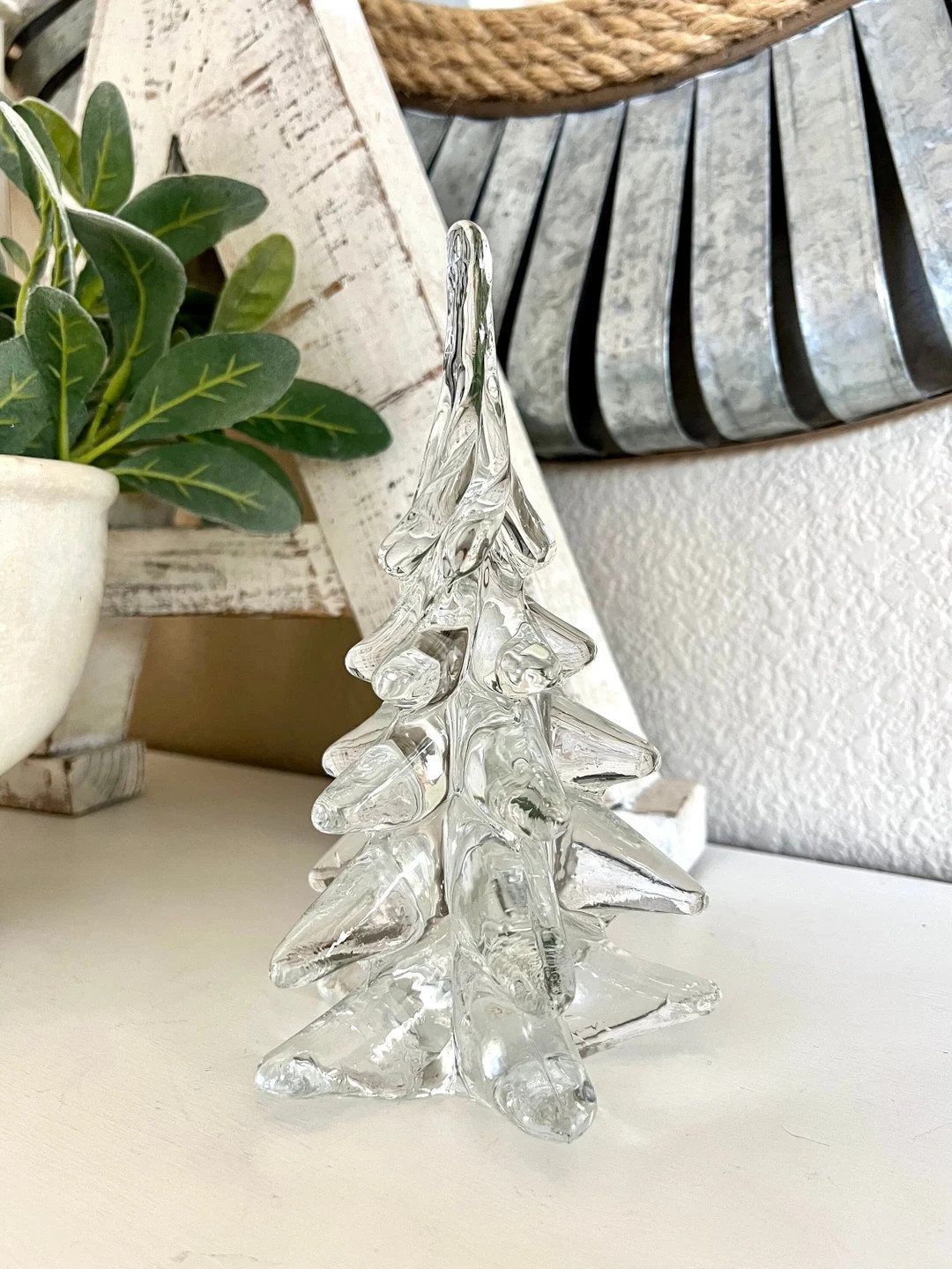 Vintage Art Glass Clear Glass Christmas Tree 8 1/4 Beautiful Twist Top Two's Company Handblown Gl... | Etsy (US)
