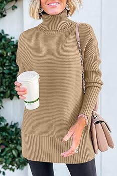 LILLUSORY Womens Turtleneck Oversized Tunic Fall Sweaters 2022 Long Batwing Sleeve Spilt Hem Pull... | Amazon (US)
