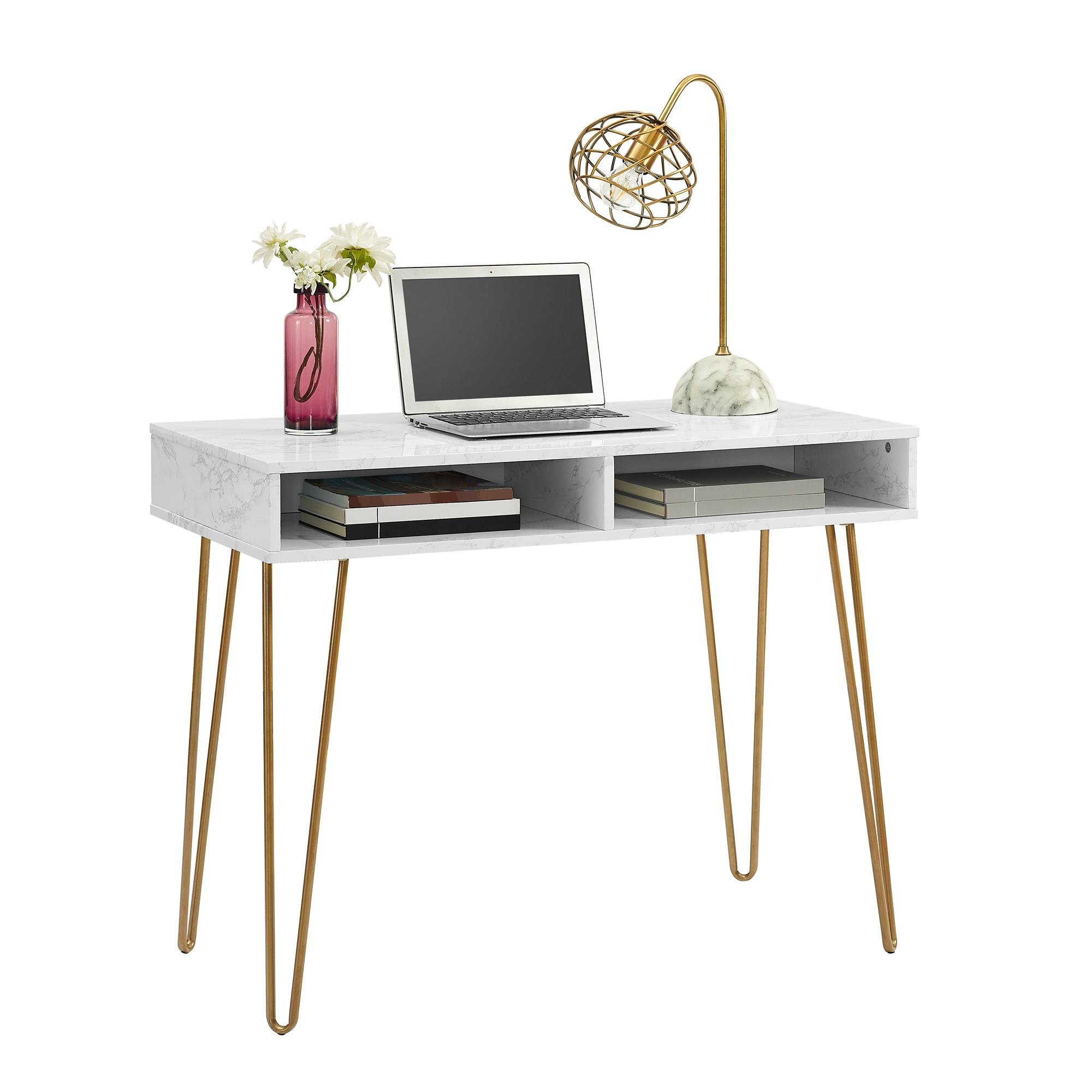Novogratz Computer Desk with Storage, White Marble | Amazon (US)