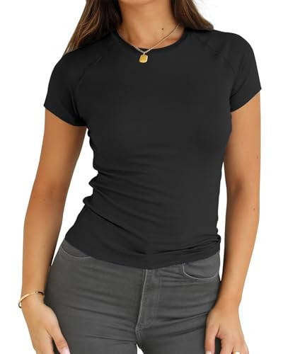Abardsion Women Casual Raglan Sleeve Crewneck T Shirts - 2025 Summer Basic Activewear Slim Fit Going Out Tops(Black, M) | Amazon (US)