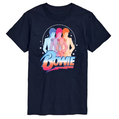 Men's David Bowie 3D Logo with Stars Short Sleeve Graphic T-Shirt - Navy - Large | Target