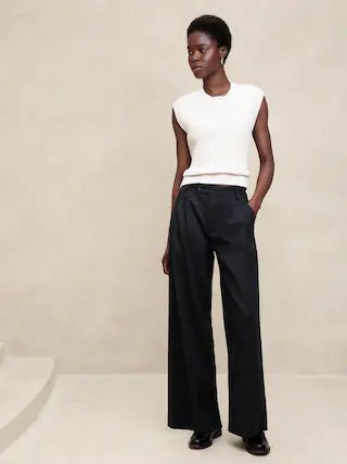 Linen-Blend Wide-Leg Pleated Trouser | Banana Republic Factory