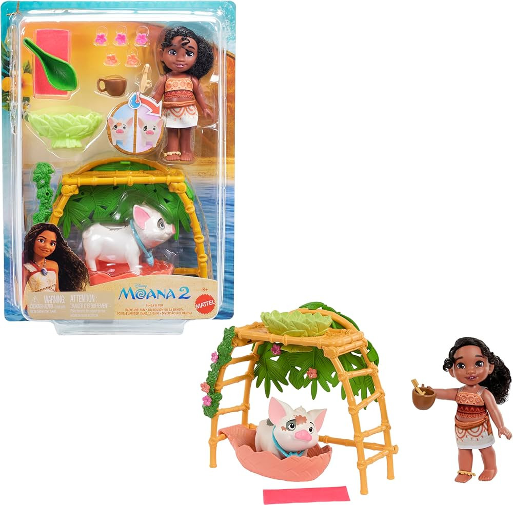 Mattel Disney Moana 2 Simea & Pua Bathtime Fun Playset with Fashion Doll, Animal Friend, Tub & 10... | Amazon (US)