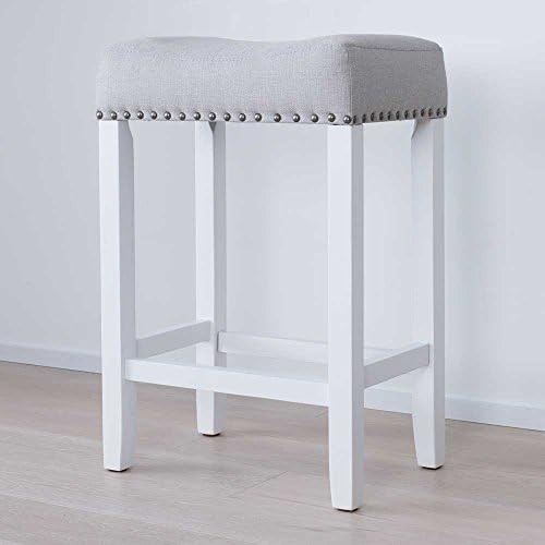 Nathan James Hylie Nailhead Wood Pub-Height Kitchen Counter Bar Stool 24", Light Gray/White | Amazon (US)