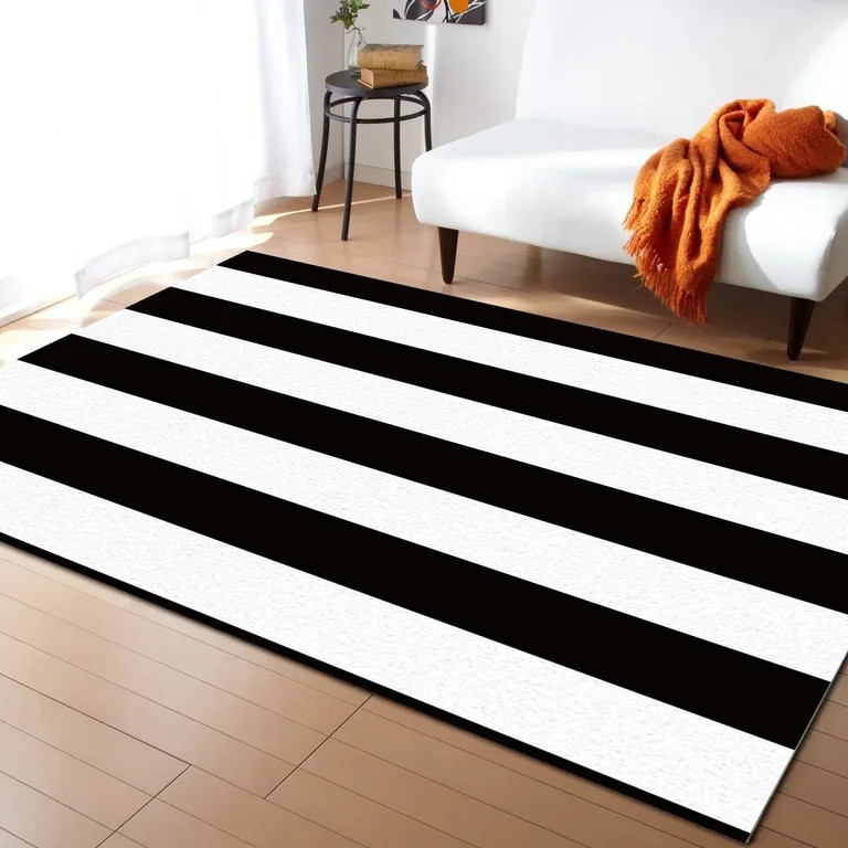 Black And White Minimalist Stripes Living Room Floor Mat Children's Room Bedroom Bedside Carpet K... | Walmart (US)