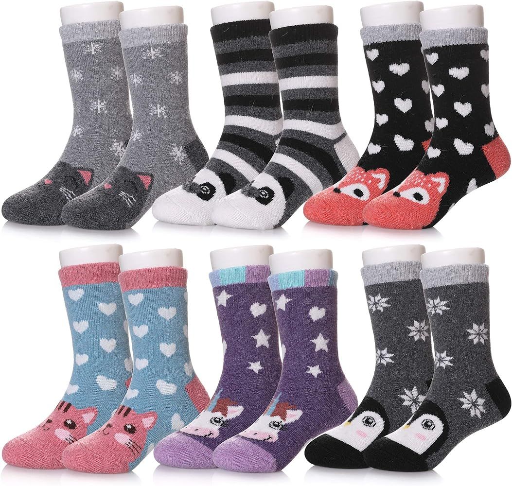 TRUEHAN 6 Pairs Children's Wool Socks Kids Boys Girls Thick Thermal Warm Winter Crew Socks | Amazon (US)