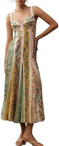 Womens Boho Print Dress Sleeveless Backless Halter High Waist A Line Beach Vacation Long Dress | Amazon (US)