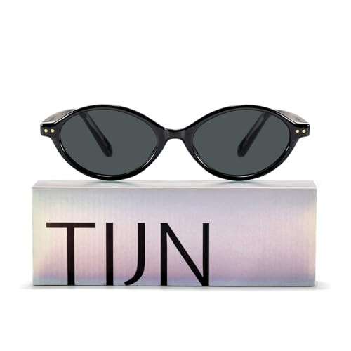 TIJN Olisa Retro Oval Sunglasses for Women Men,TR90 Polarized UV Protection Sun Glasses,Stylish Small Sunnies(Black/Grey) | Amazon (US)