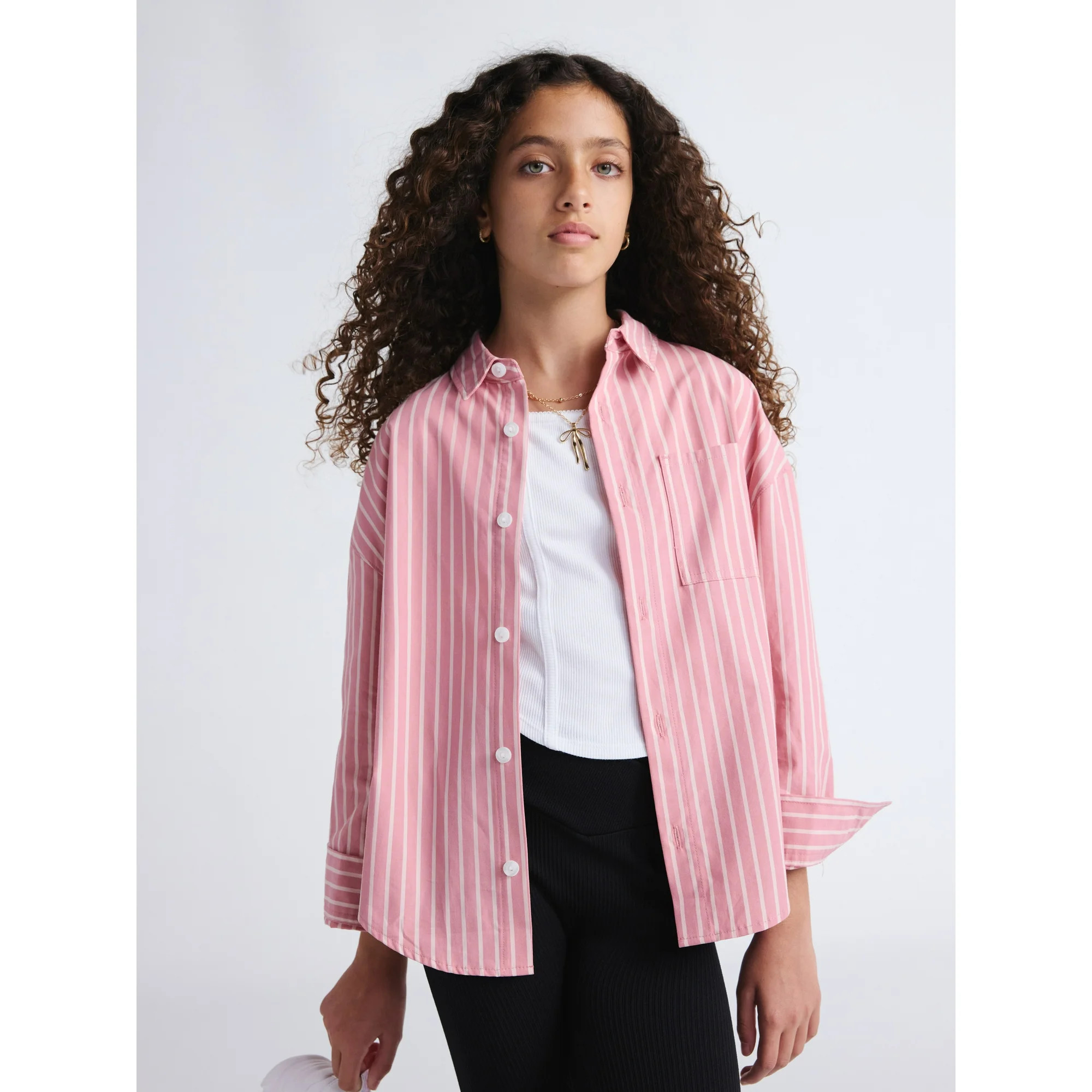 Weekend Academy Girls Long Sleeve Button Down Top, Sizes 4-18 | Walmart (US)