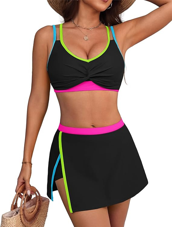 Womens High Waisted Bikini Sets Neon, 2 Piece Swimsuit 2026 Tummy Control, Sporty Bathing Suit wi... | Amazon (US)