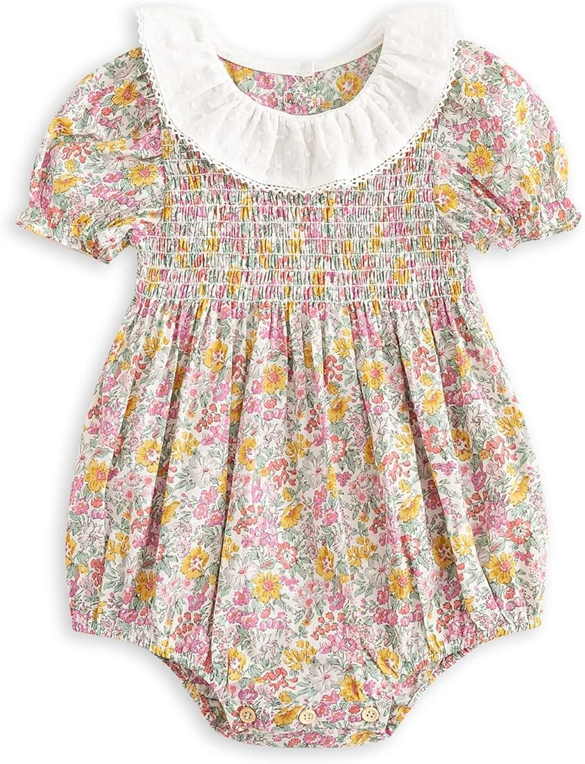 Curipeer Infant Baby Girls Floral Romper Casual Long Sleeve Jumpsuit for Summer | Amazon (US)