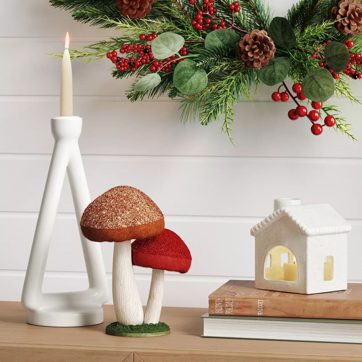 10"x4.5" Taper Ceramic Tree Christmas Sculpture Candle Holder White - Wondershop™ | Target