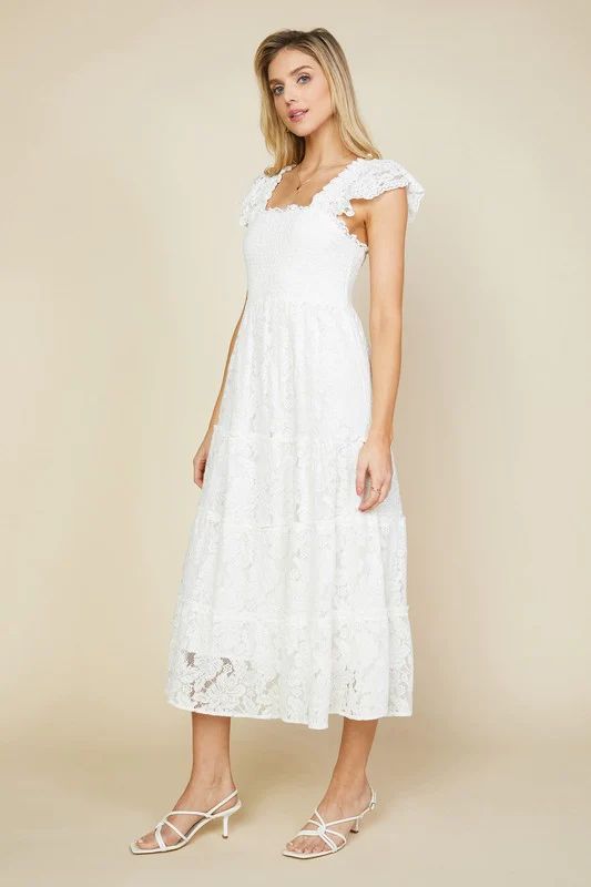White Lace Midi Dress | Peppered with leopard