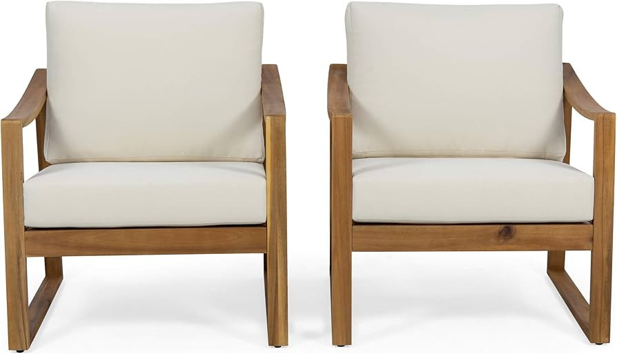 Christopher Knight Home Adolph Outdoor Acacia Wood Club Chairs with Water Resistant Cushions, Tea... | Amazon (US)