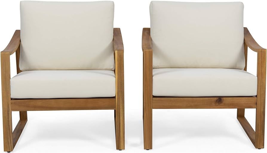 Christopher Knight Home Adolph Outdoor Acacia Wood Club Chairs with Water Resistant Cushions, Tea... | Amazon (US)