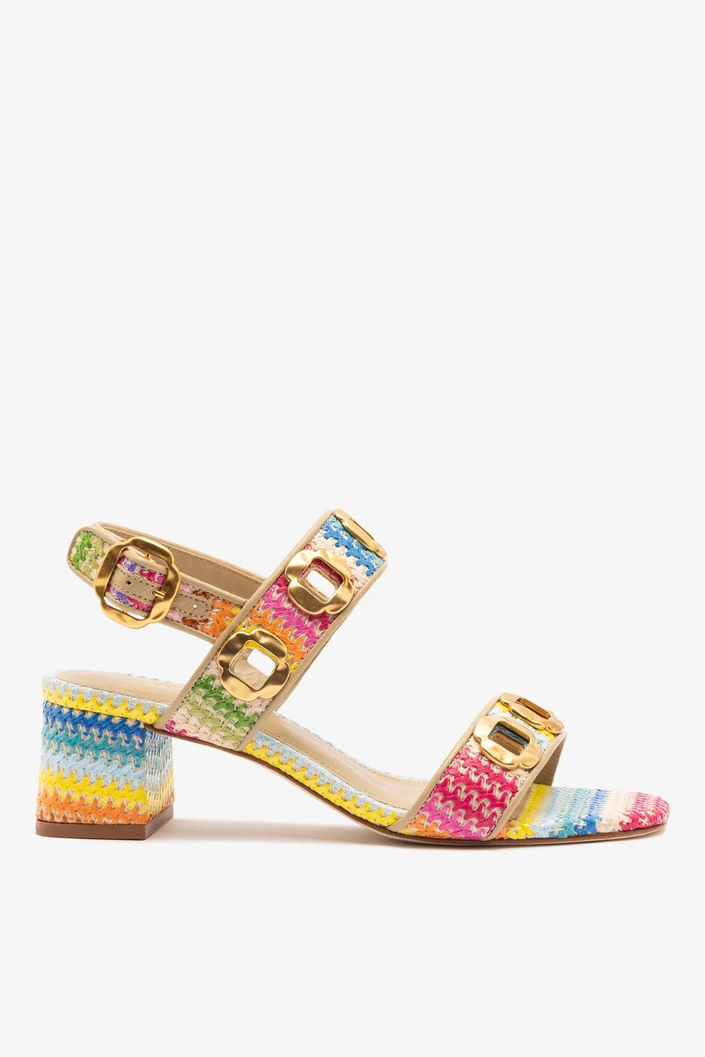 Milan Sandal In Rainbow Raffia and Beige Leather | Larroude
