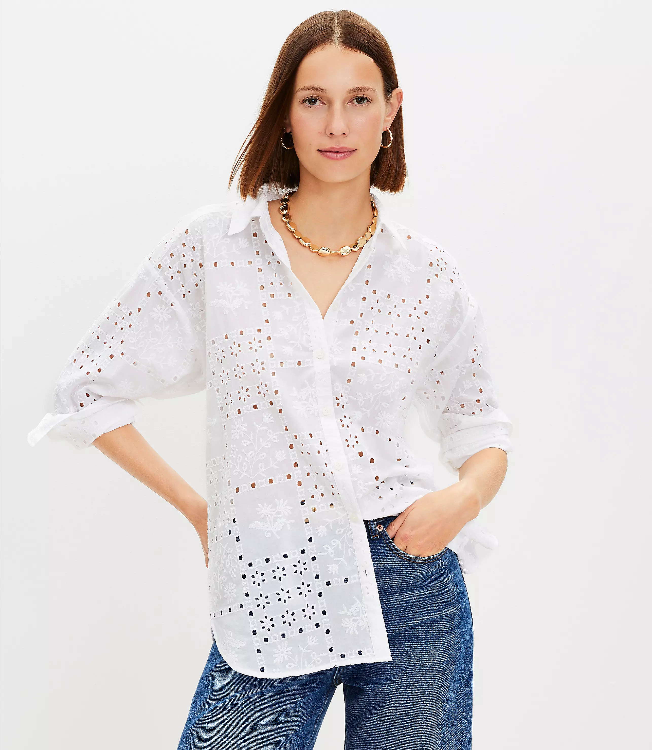 Eyelet Oversized Shirt | LOFT