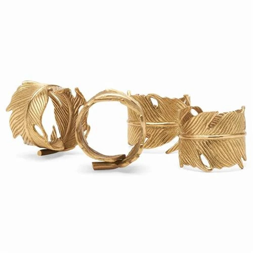 Neela Modern Classic Gold Brass Napkin Ring - Set of 4 | Kathy Kuo Home