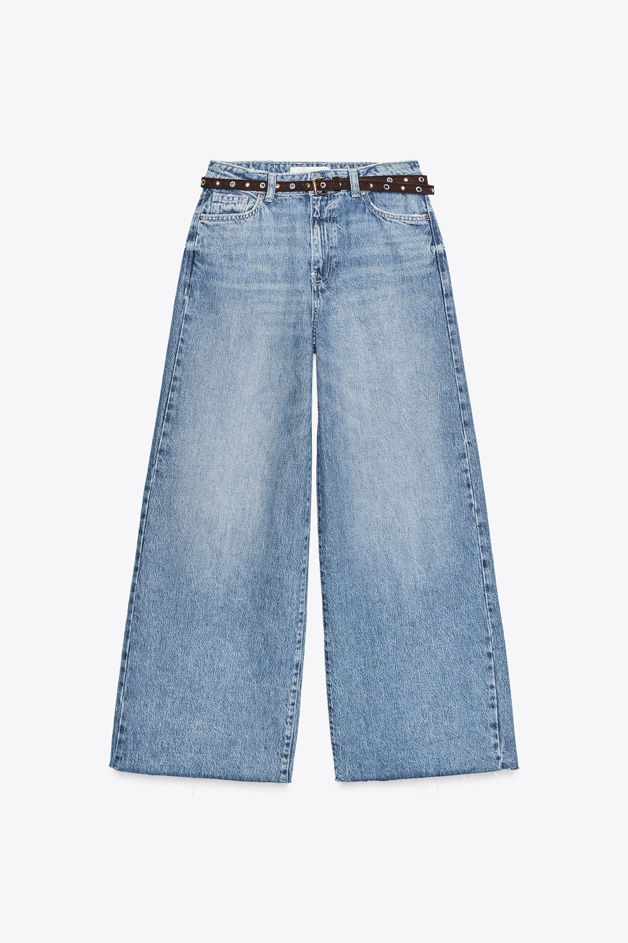 Z1975 WIDE LEG CROPPED HIGH RISE BELTED JEANS | Zara US