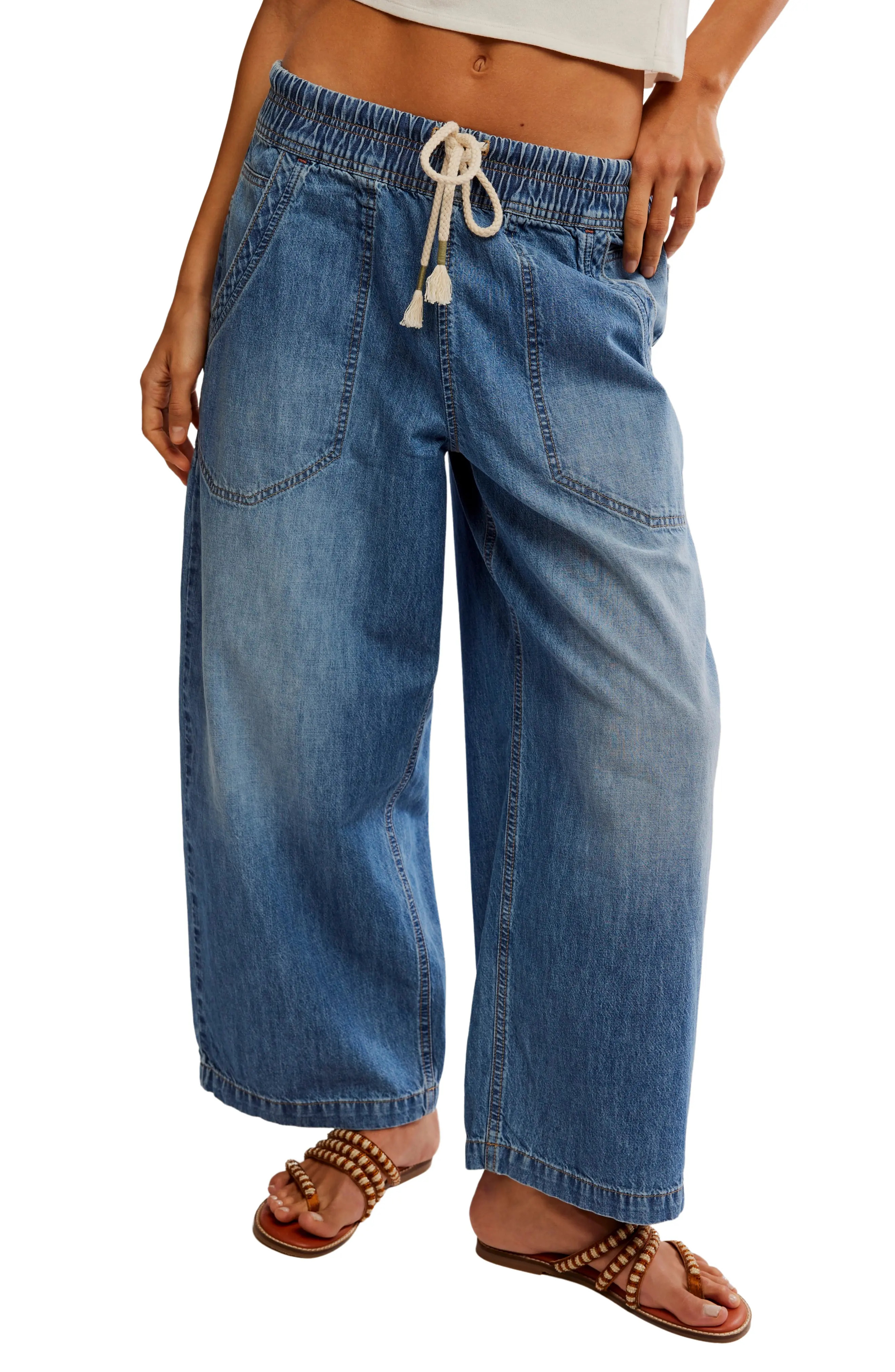 Easy Peasy Wide Leg Mid Rise Denim Drawstring Pants (Women) | Nordstrom | Nordstrom