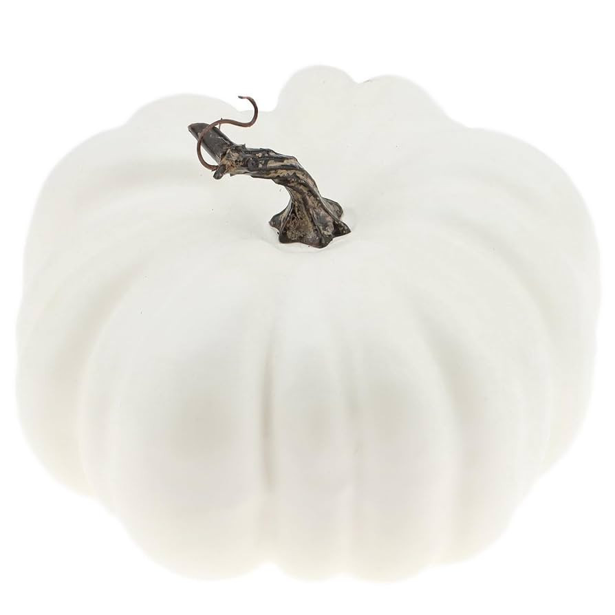 Woration 8.2 Inch Large White Fake Halloween Pumpkin Artificial Cushaw Faux Autumn Fall Pumpkin D... | Amazon (US)