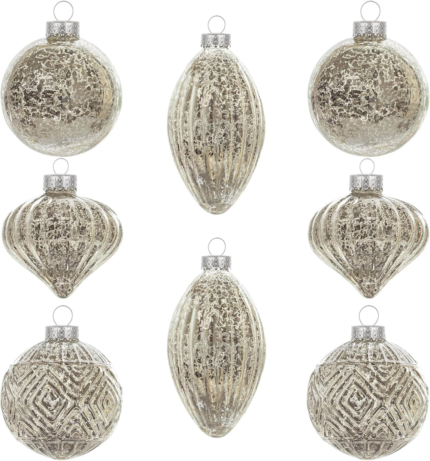 KI Store Mercury Glass Christmas Ornaments Set of 8 Champagne Silver Hanging Christmas Balls Finials for Christmas Tree Decoration Holiday Décor | Amazon (US)