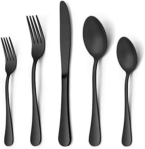 LIANYU 30 Piece Matte Black Silverware Set, Satin Finish Black Flatware Cutlery Set for 6, Stainl... | Amazon (US)