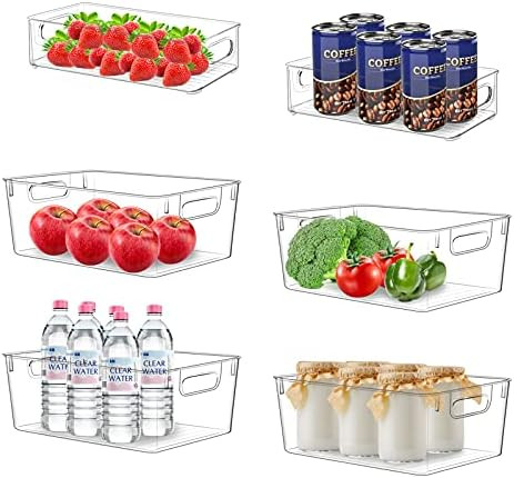COOVCCO Set of 6 Clear Pantry Organizer Bins Household Plastic Food Storage Basket with Handles, ... | Amazon (CA)
