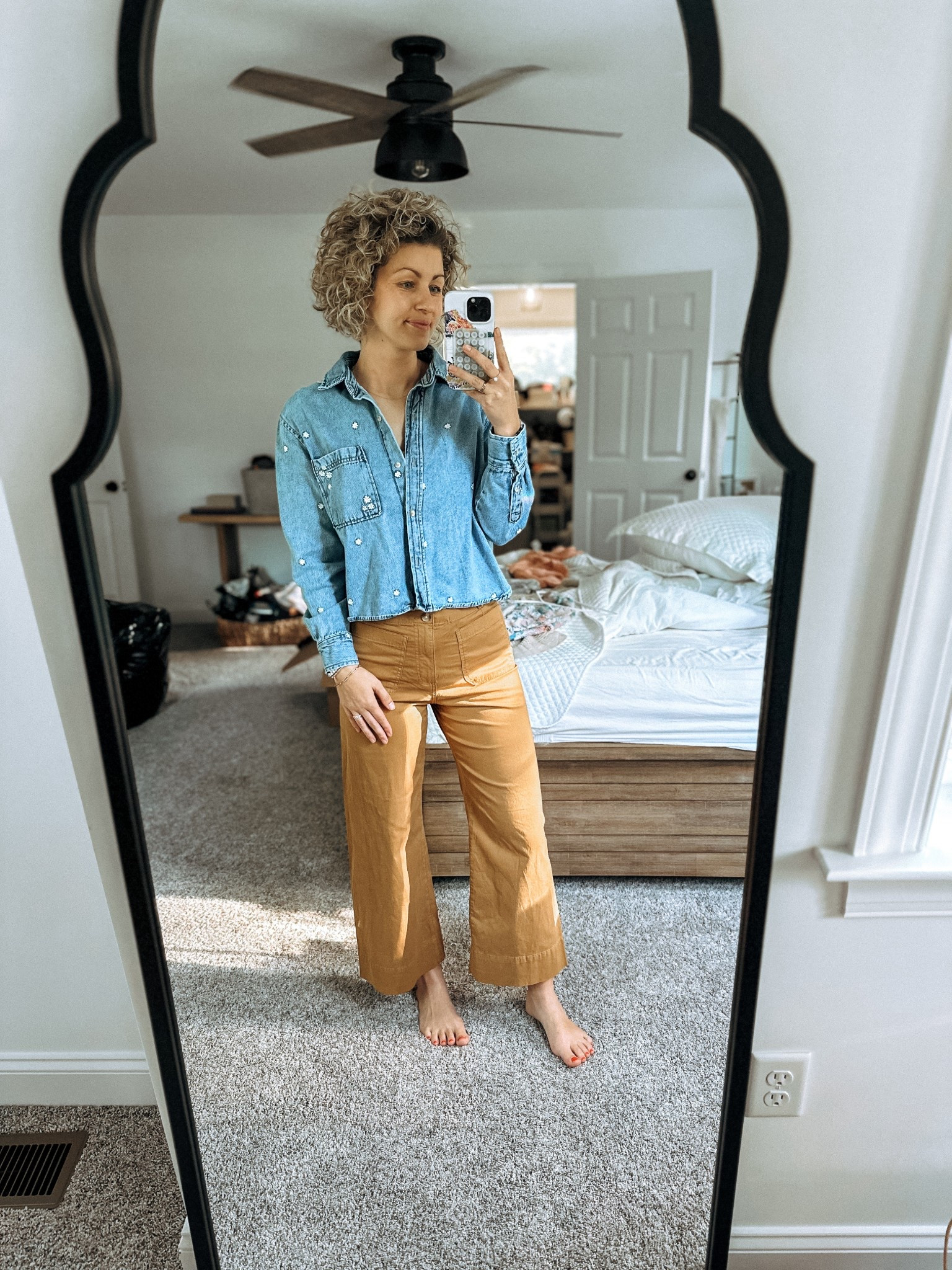 Denim on khaki 💙 pants sold out in this color but love the high rise fit! 

#LTKStyleTip #LTKFindsUnder50