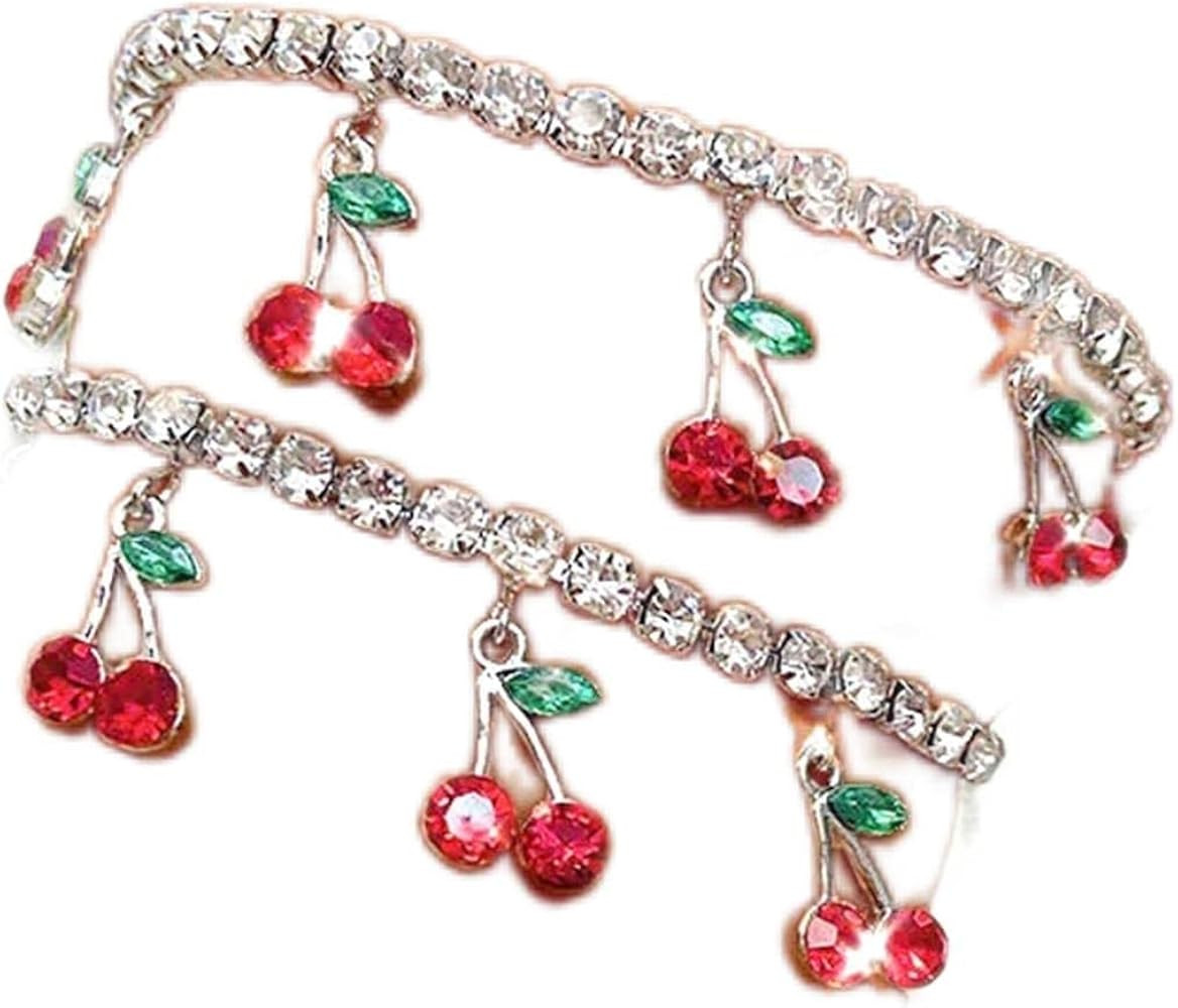 Tennis Ankle Bracelet Gold Rhinestone Chain Tennis Anklet Dainty Crystal Cherry Ankle Chain Boho ... | Amazon (US)