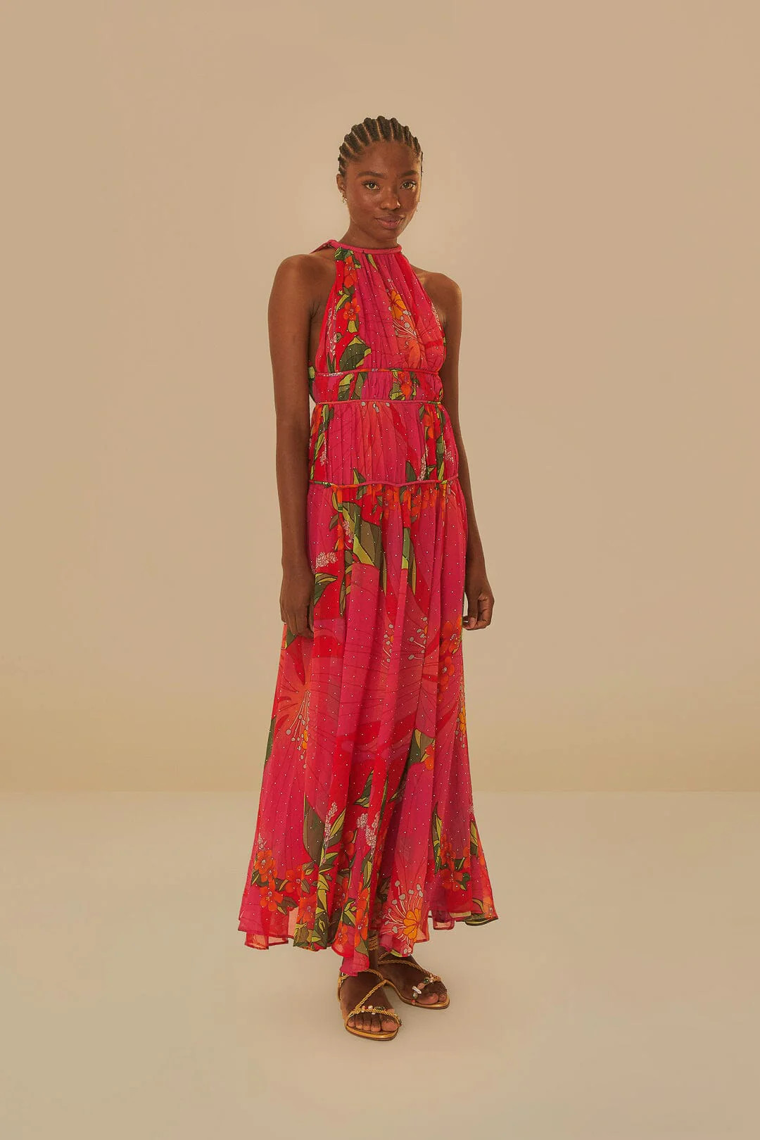 Red Pietra Floral Sleeveless Maxi Dress | FarmRio (US)
