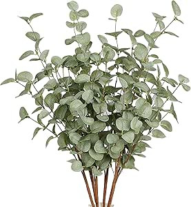 6 Pcs Artificial Greenery Stems Eucalyptus Leaf Spray in Green Greenery Stems Silk Plastic Plants... | Amazon (US)