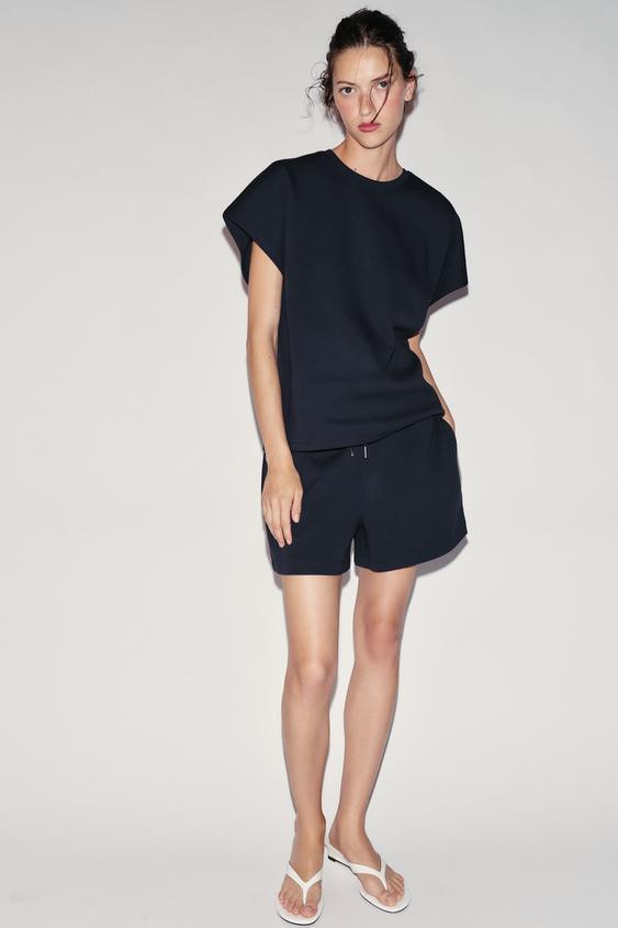 Zara - Interlock Bermuda Shorts - Navy Blue - L - Woman | Zara UK
