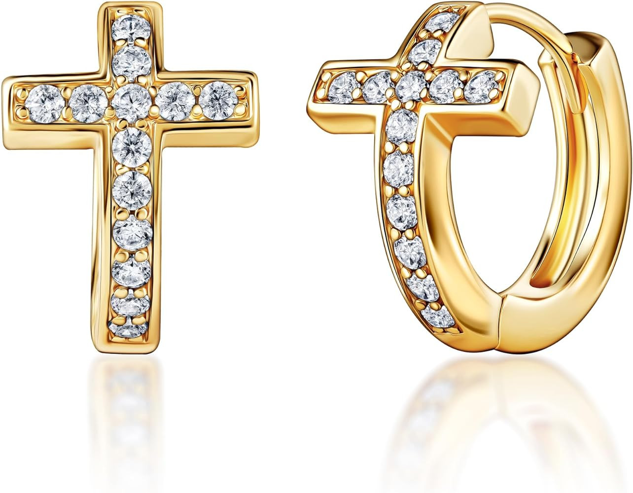 Barzel 18k Gold Plated Crystal Cross Huggies 0.5in length Earrings for Women - Made In Brazil | Amazon (US)