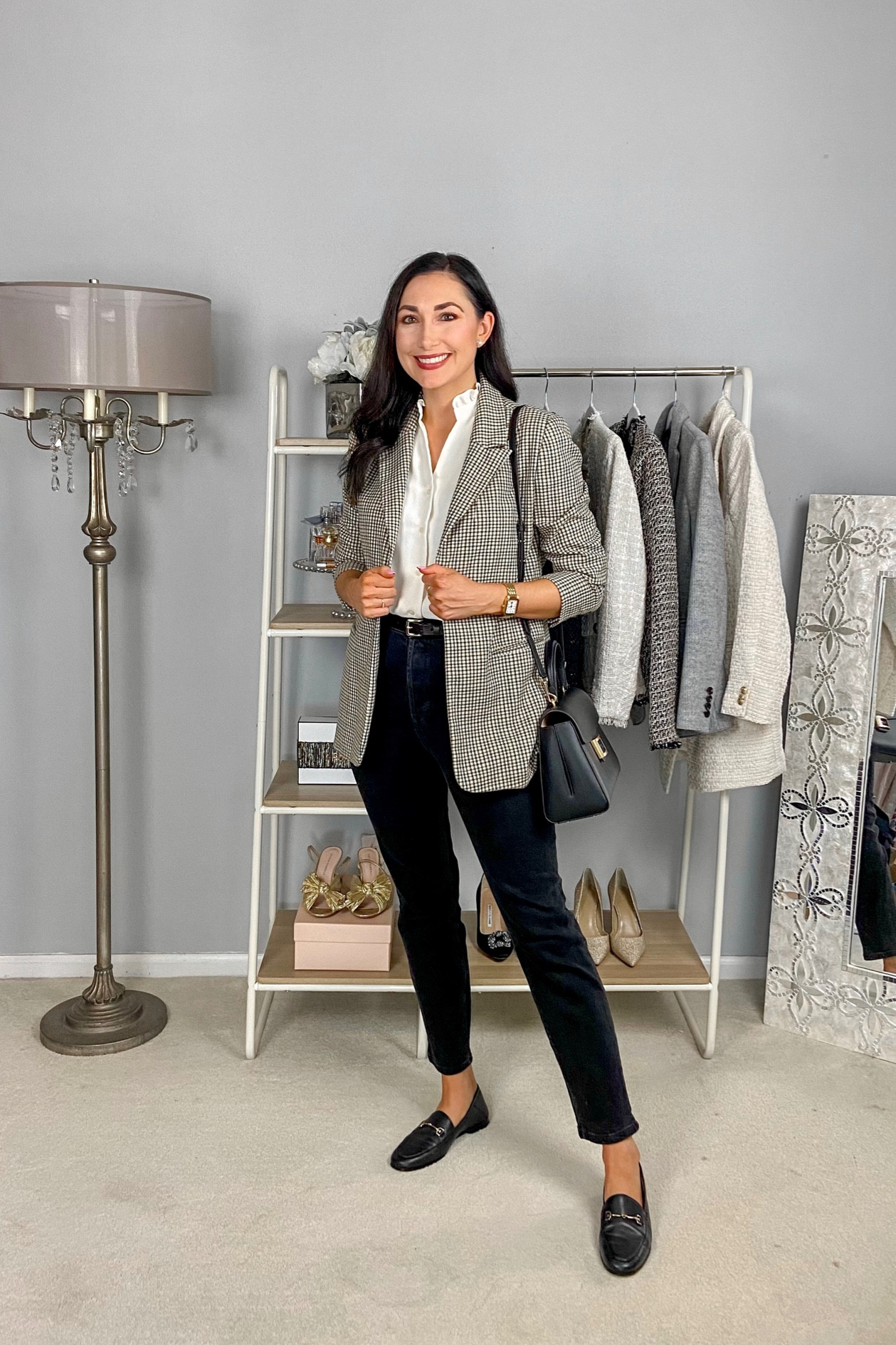 Smart casual work outfit 🖤🤎

Plaid blazer (linked similar)
White ruffle neck shell size xs (size down if between sizes) 
Black jeans size 4 (fit slightly small, may want to size up if between sizes)
Black loafers size 6.5 (size down half to full size) 

#teacherstyle #workwear #teacheroutfit #neutraloutfit #businesscasual #9to5style #classicstyle #officeoutfit #loafers #fallworkwear #wardrobeessentials #weartowork #timelessstyle #whattoweartowork #workfashion 

#LTKworkwear #LTKshoecrush #LTKSeasonal
