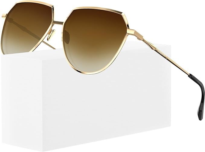 LUENX Aviator Sunglasses Women Men Polarized Polygon Flat Lenses Trendy Designer Style 58MM | Amazon (US)