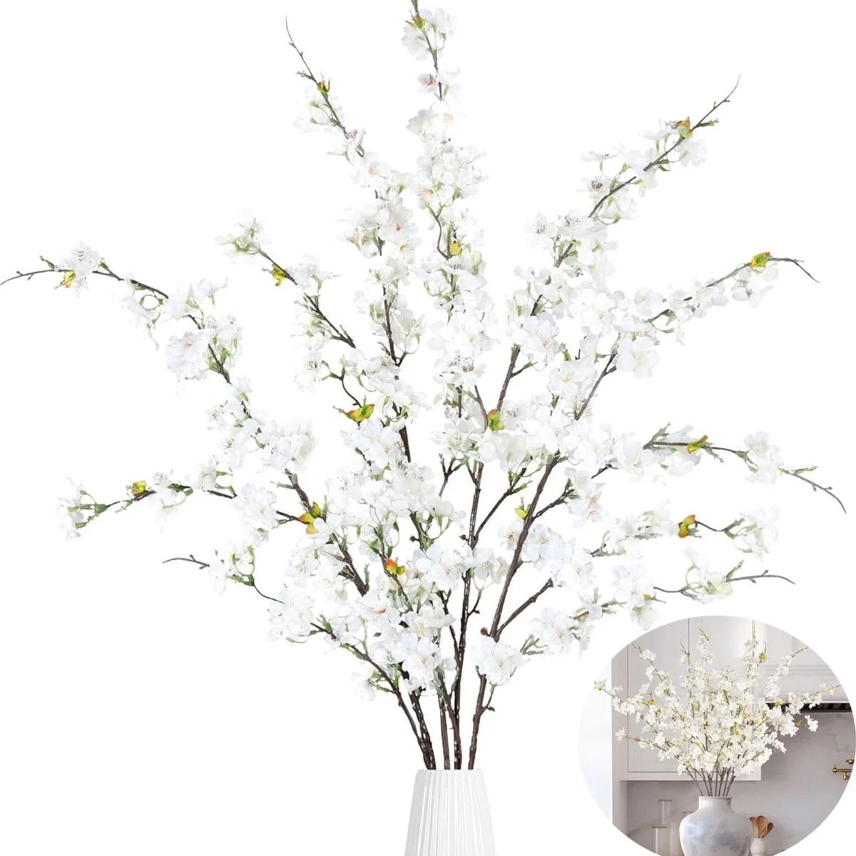 3Pcs Cherry Blossom Branches for Vase,Tutuviw Artificial Cherry Flowers Stems,White Cherry Blosso... | Walmart (US)