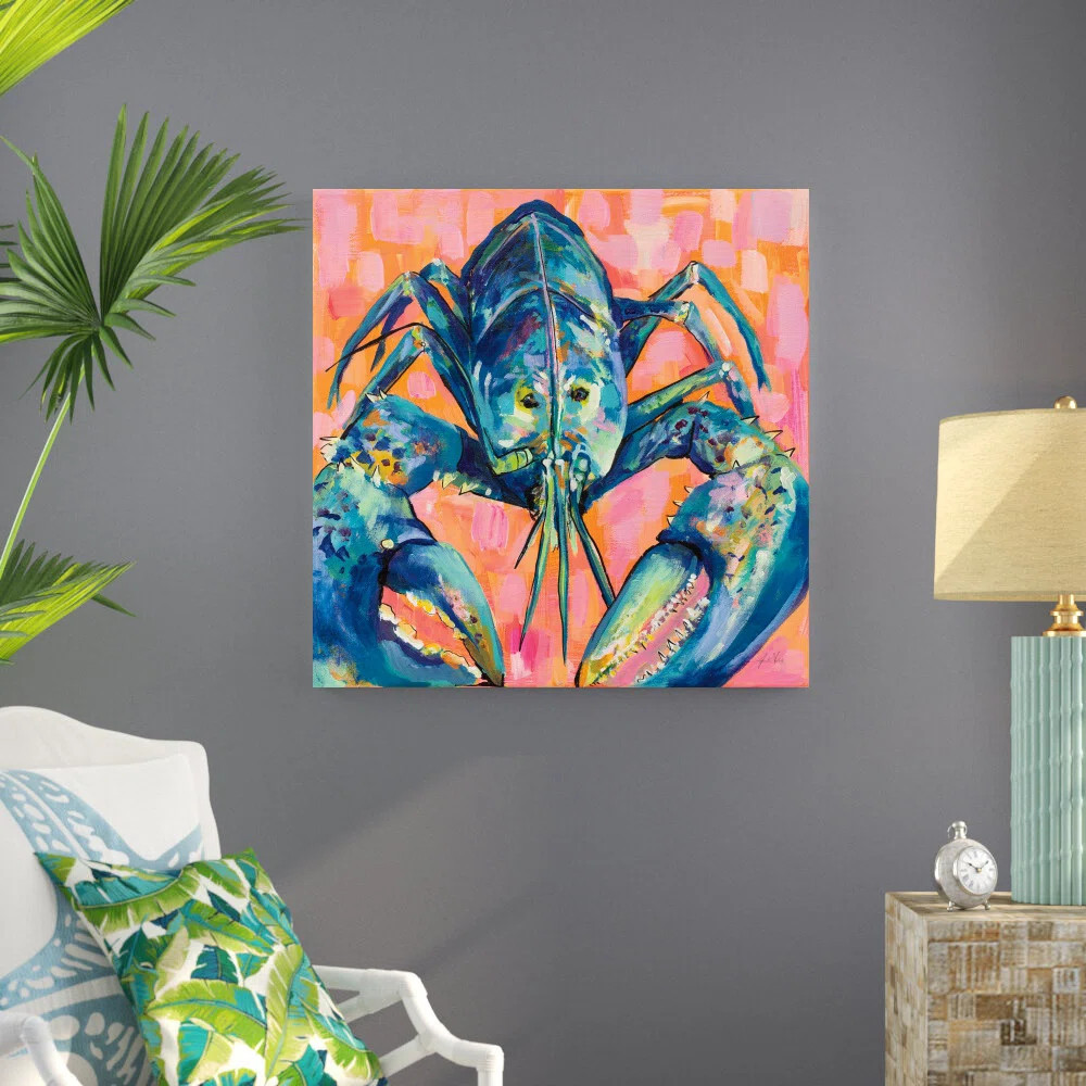 Breakwater Bay Lilly Lobster I by Jeanette Vertentes - Wrapped Canvas Painting Print | Wayfair | Wayfair North America
