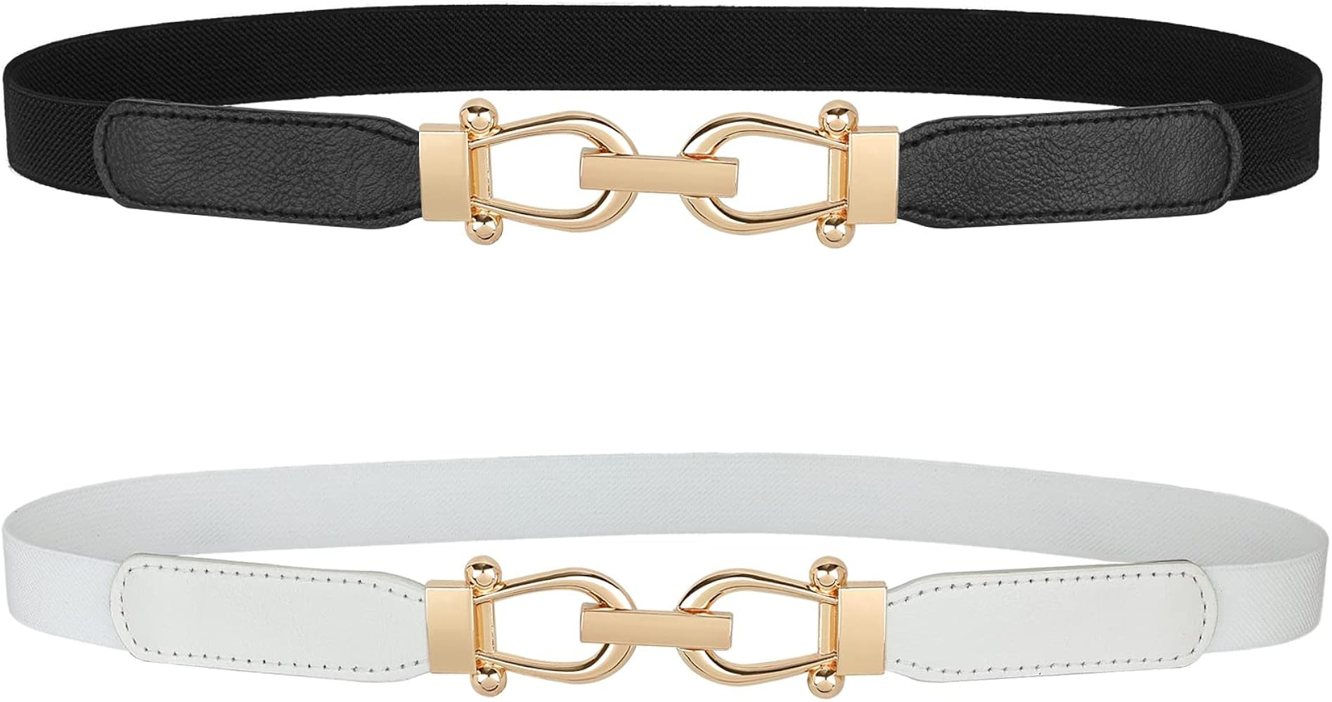 JASGOOD Women Skinny Elastic Belt for Dresses,Thin Retro Stretch Waist Belt with Golden Buckle 2 ... | Amazon (US)