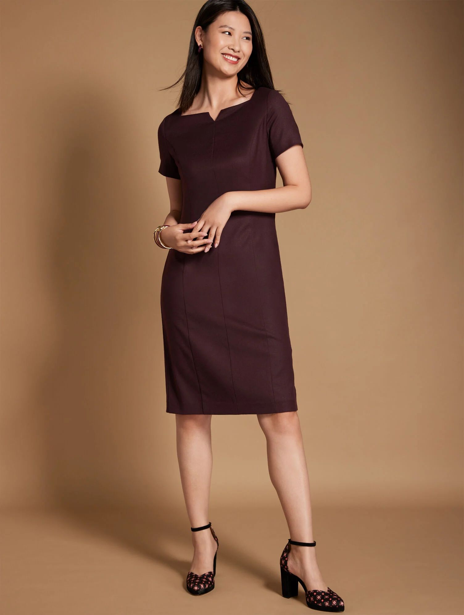 Luxe Italian Stretch Flannel Sheath Dress | Talbots